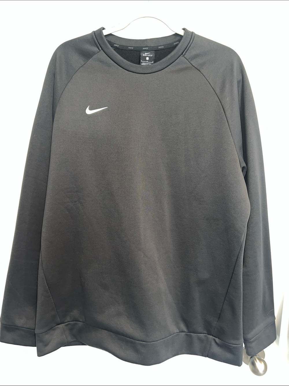 Nike Men’s Charcoal Thermal Dri-Fit Crewneck Sweatshirt with White Swoosh